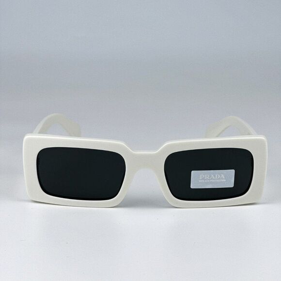 NEW Prada PR A07S 1425S0 Talc White Dark Grey Rectangle Unisex Sunglasses - Picture 1 of 11
